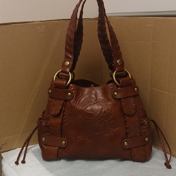 KOOBA Brown Leather Handbag W/Tassels SiennaBrown/Red GUC - Picture 1 of 12
